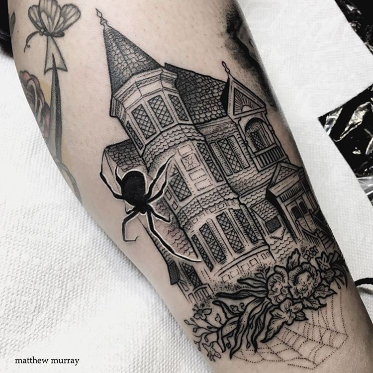 11 Haunted House Tattoo Designs Ideas Design Trends Premium Psd