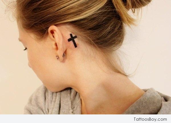 29 Cross Tattoos Behind The Ear Merleelinor