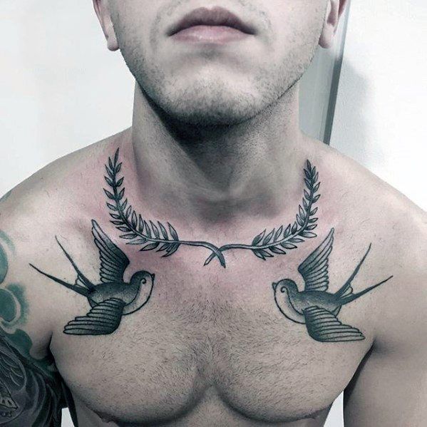 60 Amazing Laurel Wreath Tattoo Designs For Men Collar Bone Tattoo