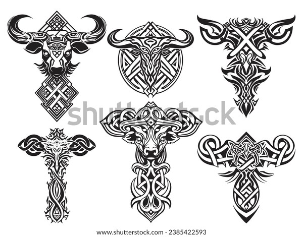 Ancient Wisdom Unveiled Taurus Tattoo Celtic Stock Vector Royalty Free