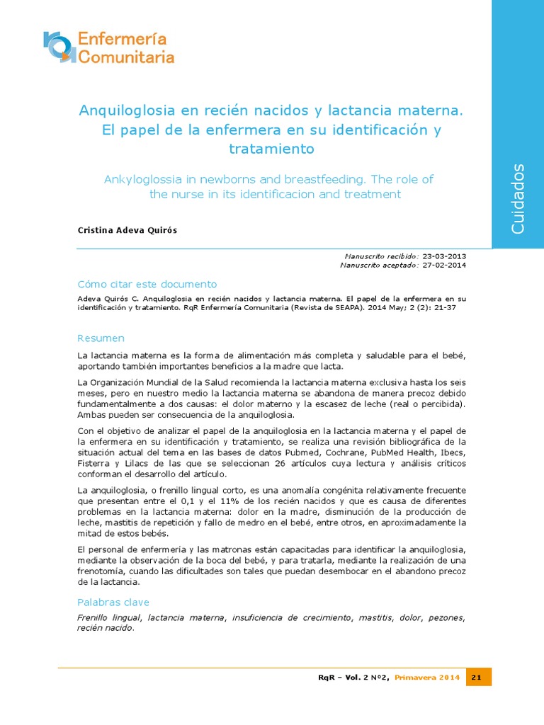 Anquiloglosia En Reci N Nacidos Y Lactancia Materna