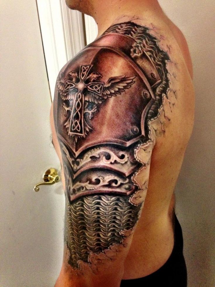 Awesome Realistic Armor Tattoo On Shoulder Tattooimages Biz