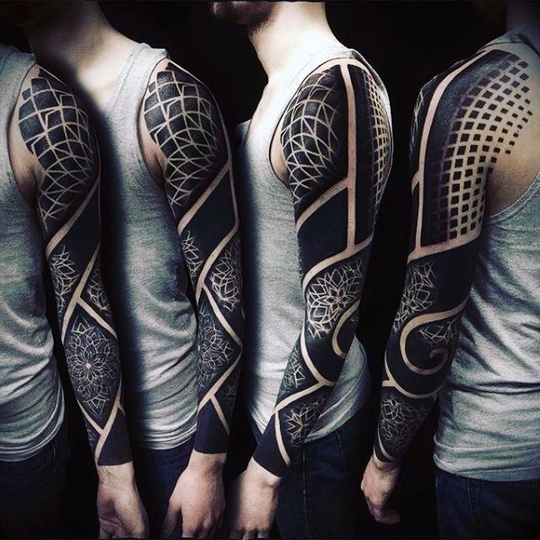 Big Black Ink Tribal Various Ornaments Tattoo On Sleeve Tattooimages Biz