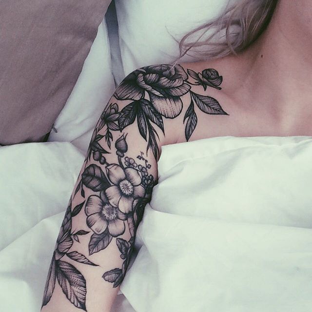 Black And White Floral Tattoo Sleeve