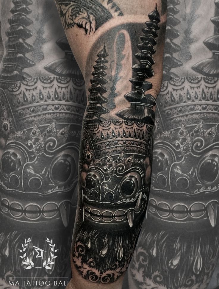 Blackwork Balinese Barong Tattoo Tattoo Ideas Best Tattoo Ma