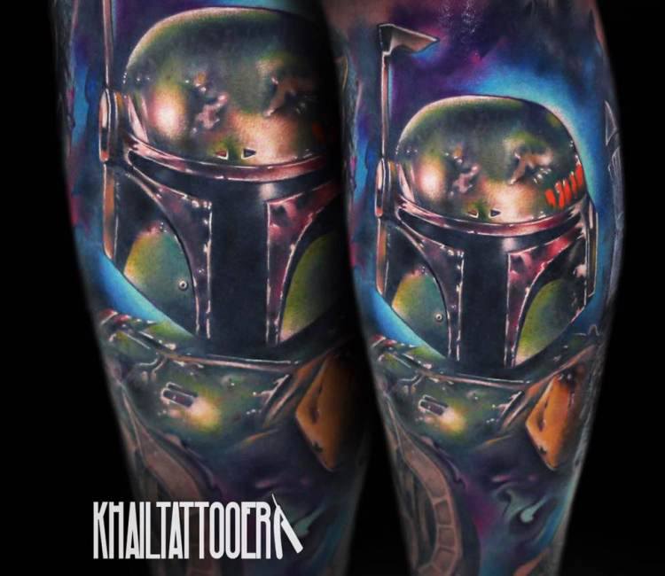 Boba Fett Portrait Tattoo Done On The Calf