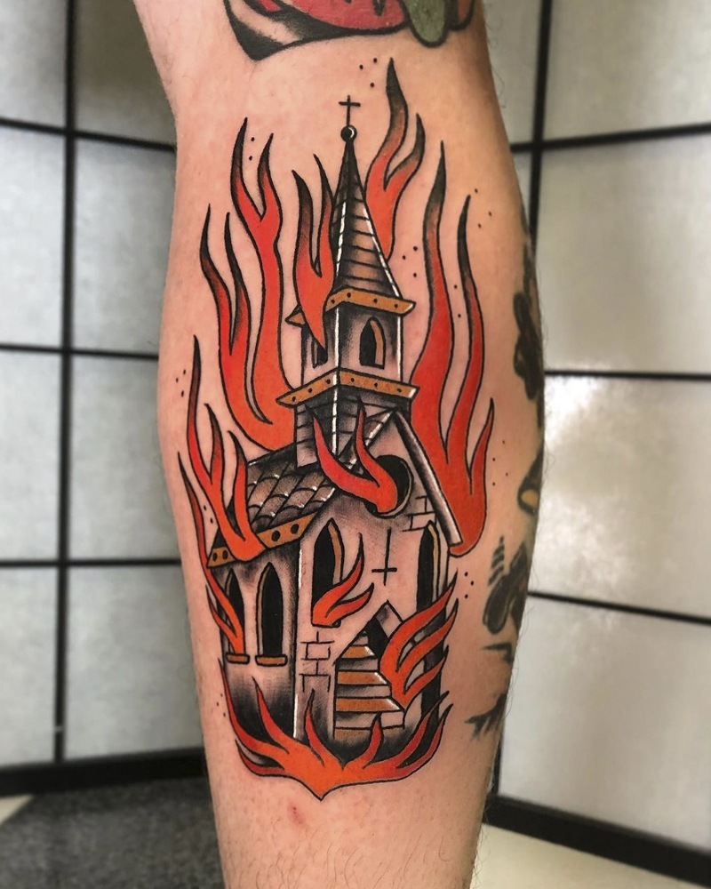 Burning Church Tattoo Google Search Tatuaje De Iglesia Tatuajes