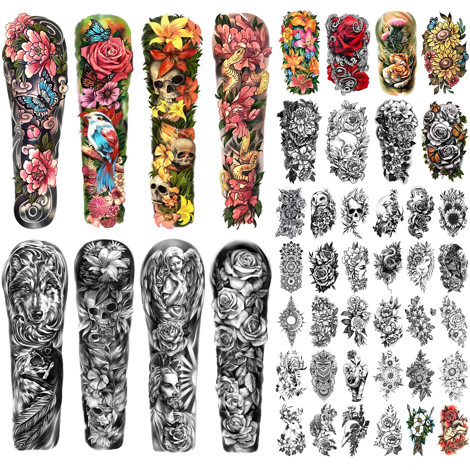 Buy Soovsy 46 Sheets Full Arm Temporary Tattoo With Skull Temporary