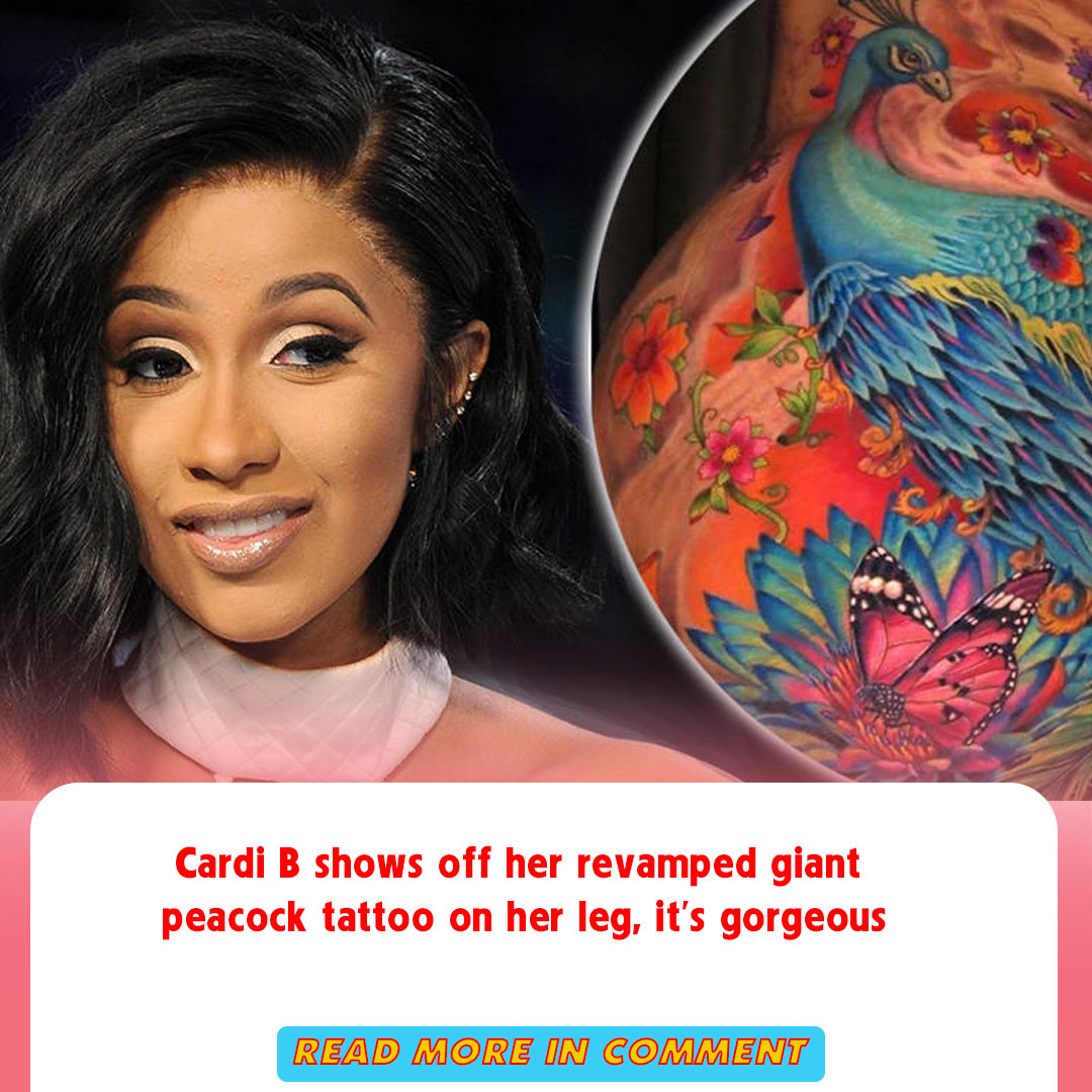 Cardi B Shows Off Her Gigantic Revamped Peacock Tattoo On Her Leg Popbuzz