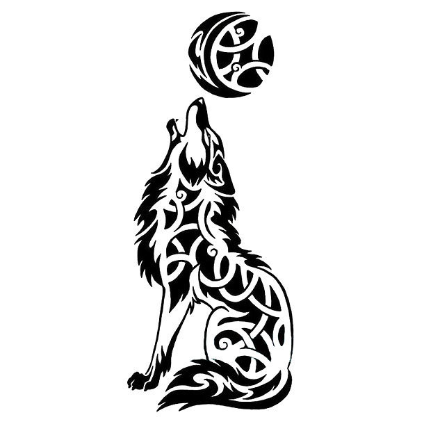 Celtic Wolf Howling At The Moon Tattoo Design