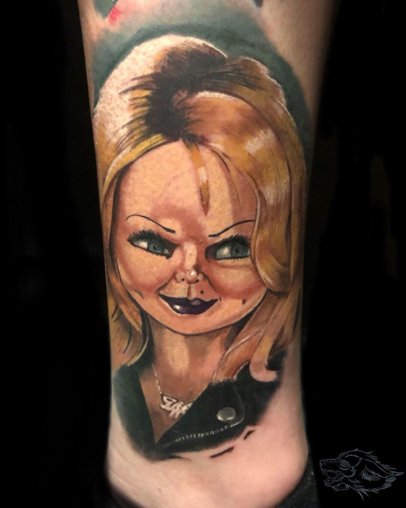 Chuckys Bride Tattoo By Nathan At Holy Trinity Tattoos Chucky Tattoo