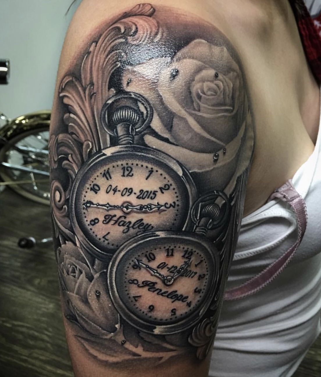 Clock And Rose Tattoo In Love Inked Pinterest Clock And Rose