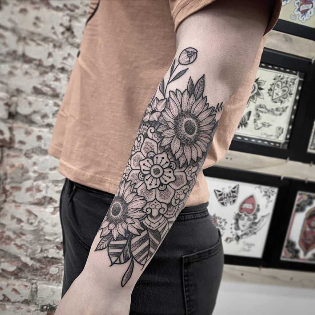 Color Flower Half Sleeve Tattoo Forearm Sleeve Tattoo Cool Half