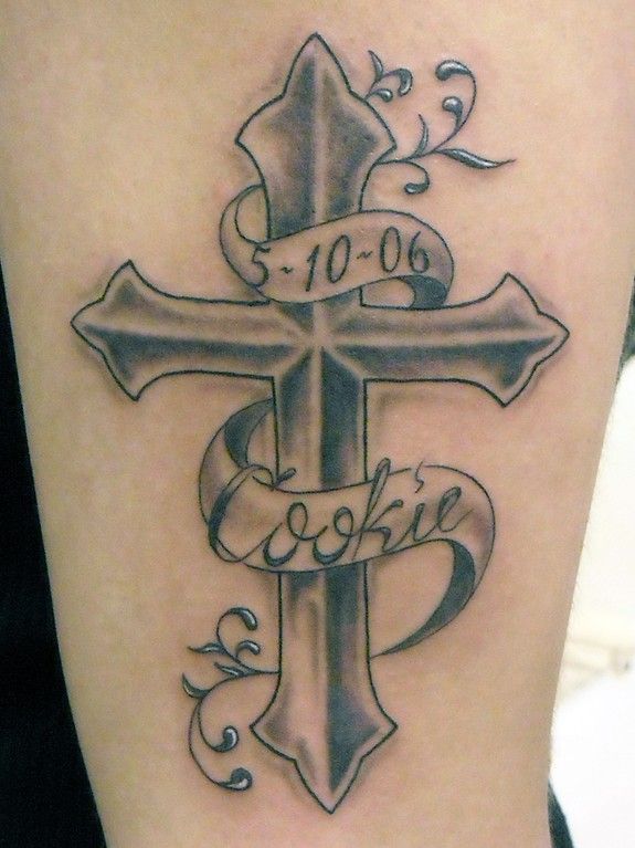 Cross With Banner Tattoo Designs For Men