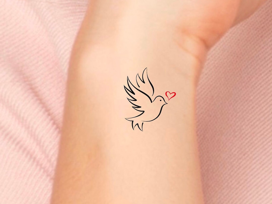 Dove Heart Temporary Tattoo Dove Tattoo Etsy