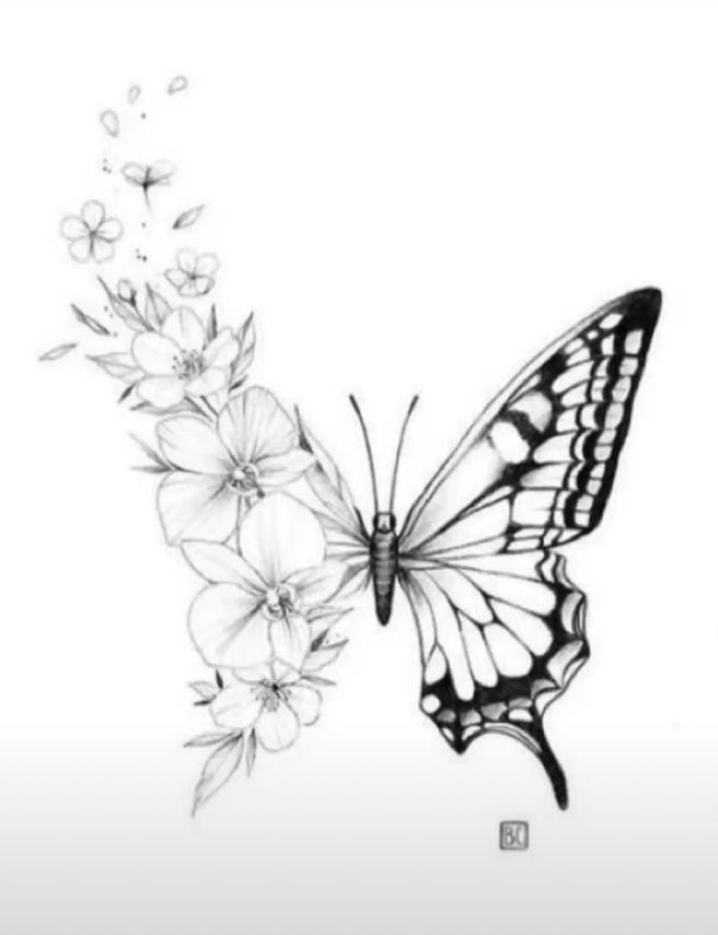 Beautiful Flower Butterfly Tattoo Designs and Ideas