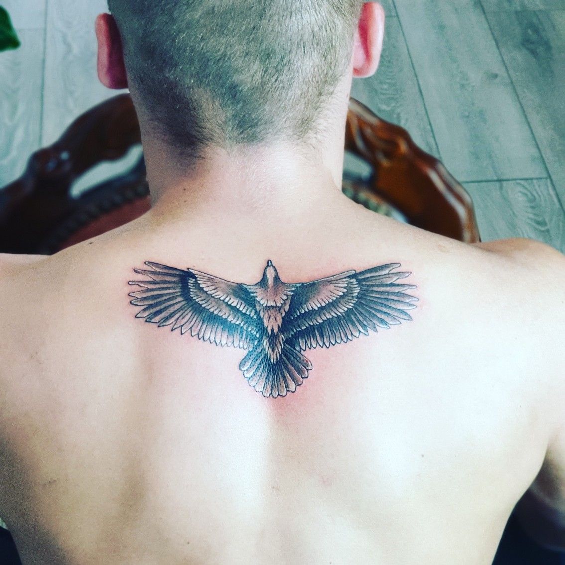 Flying Eagle Tattoo On Back