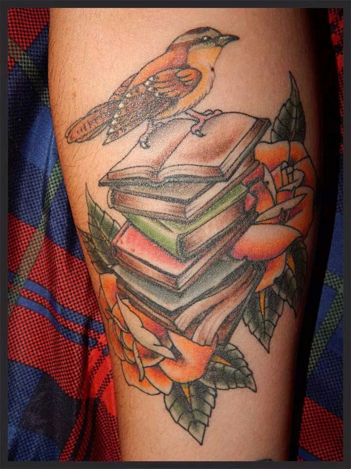 Forearm Stack Of Books Tattoo Done By Chris Porter Alley Cats