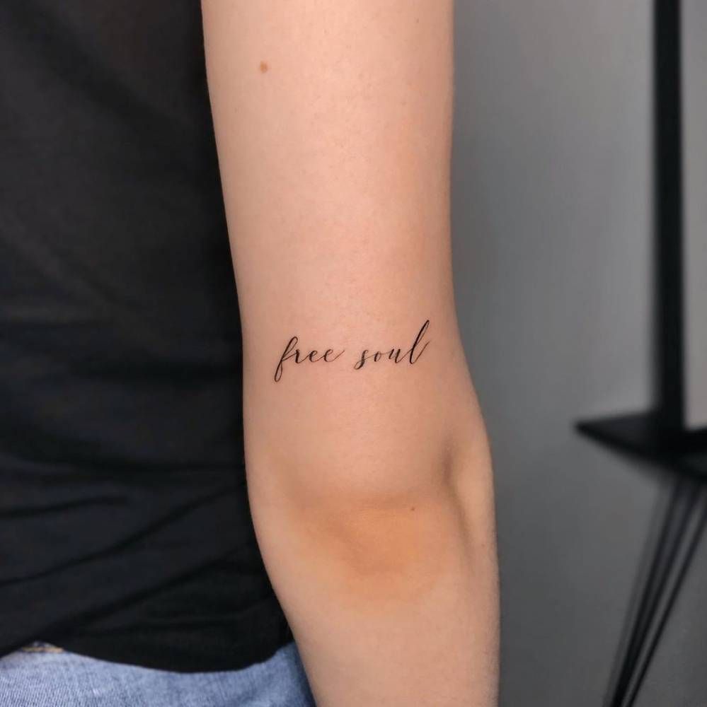 Free Soul Lettering Tattoo On The Tricep