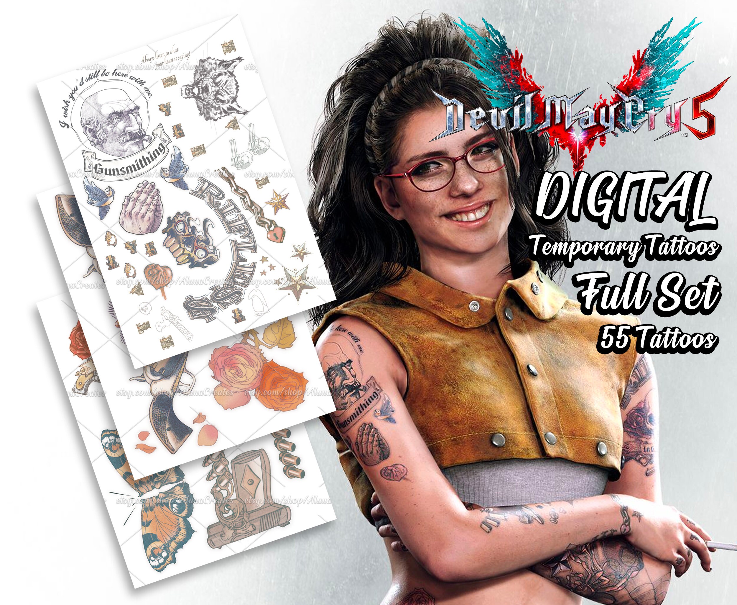 Full Set Devil May Cry 5 Nico Goldstein Temporary Tattoos For Etsy