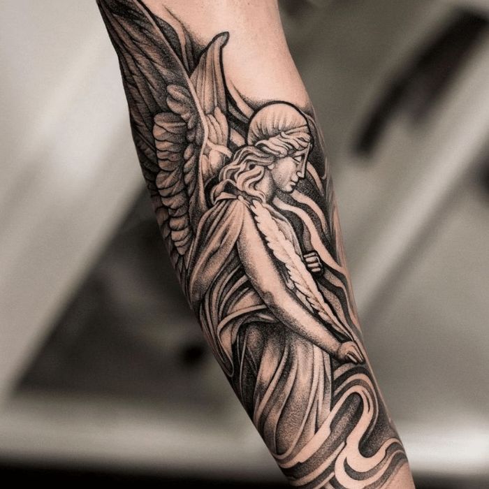 Guardian Angel Forearm Arm Tattoos For Men Music Tattoo Ideas