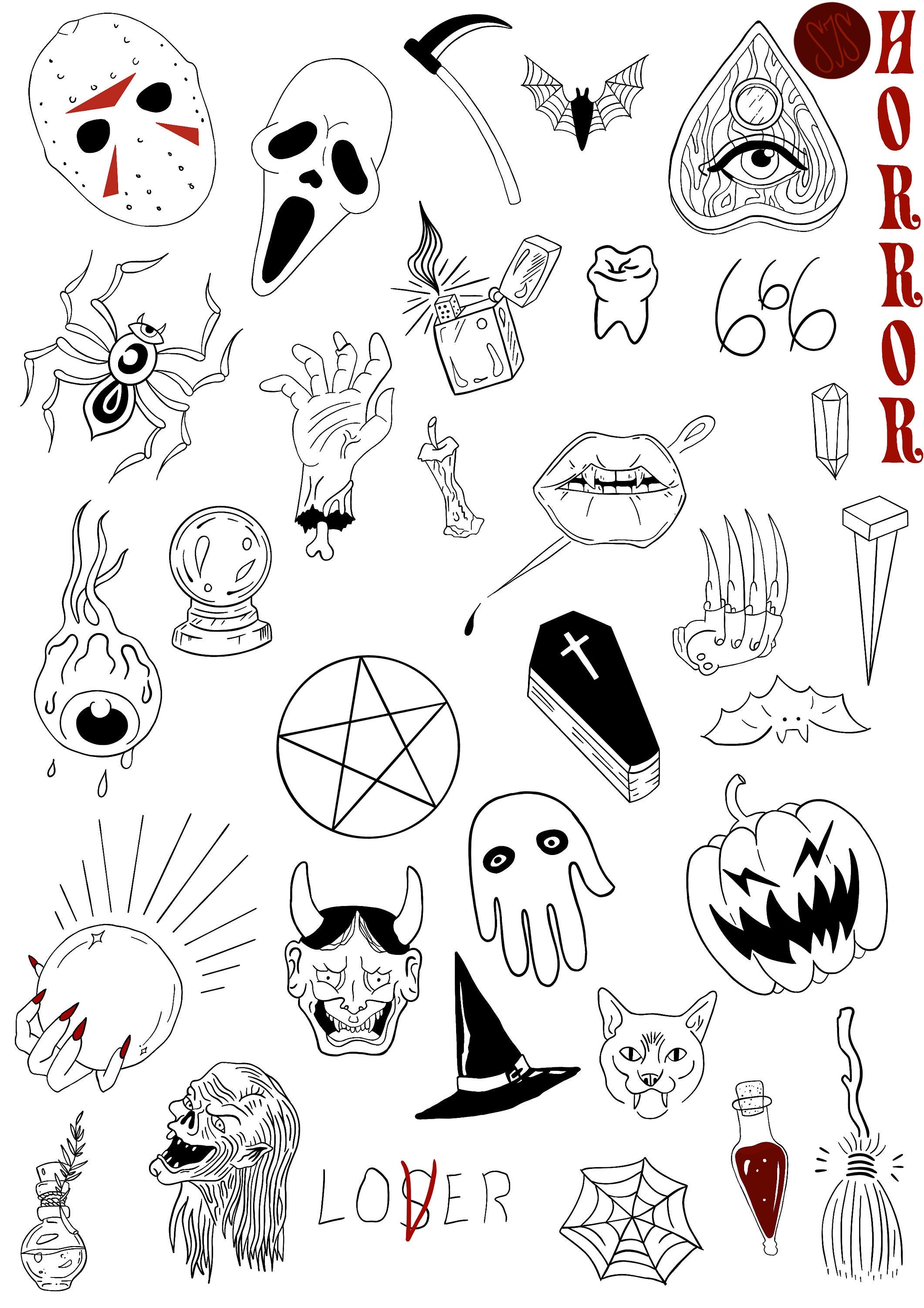 Halloween Themed Tattoo Flash Print Etsy Halloween Tattoos Sleeve