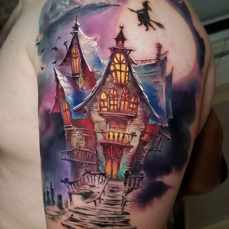 Haunted House Halloween Tattoo