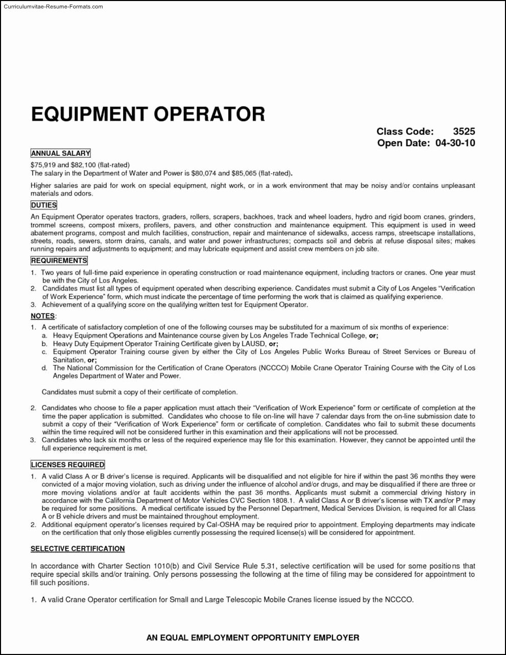 Heavy Equipment Resume