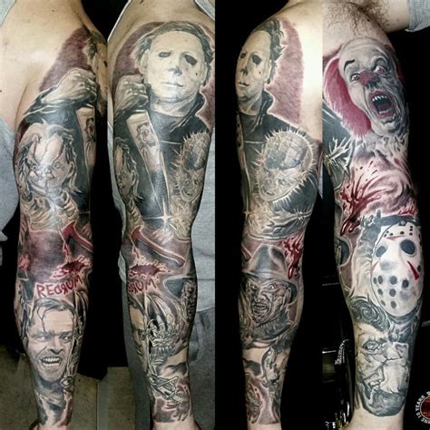 Horror Themed Sleeve Halloween Tattoos Sleeve Horror Movies Movie