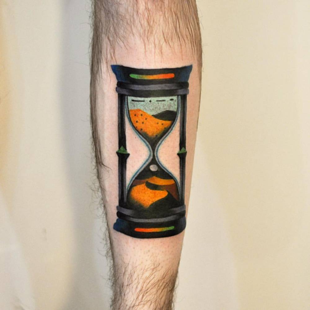 Hourglass Tattoo On The Left Shin Tattoogrid Net