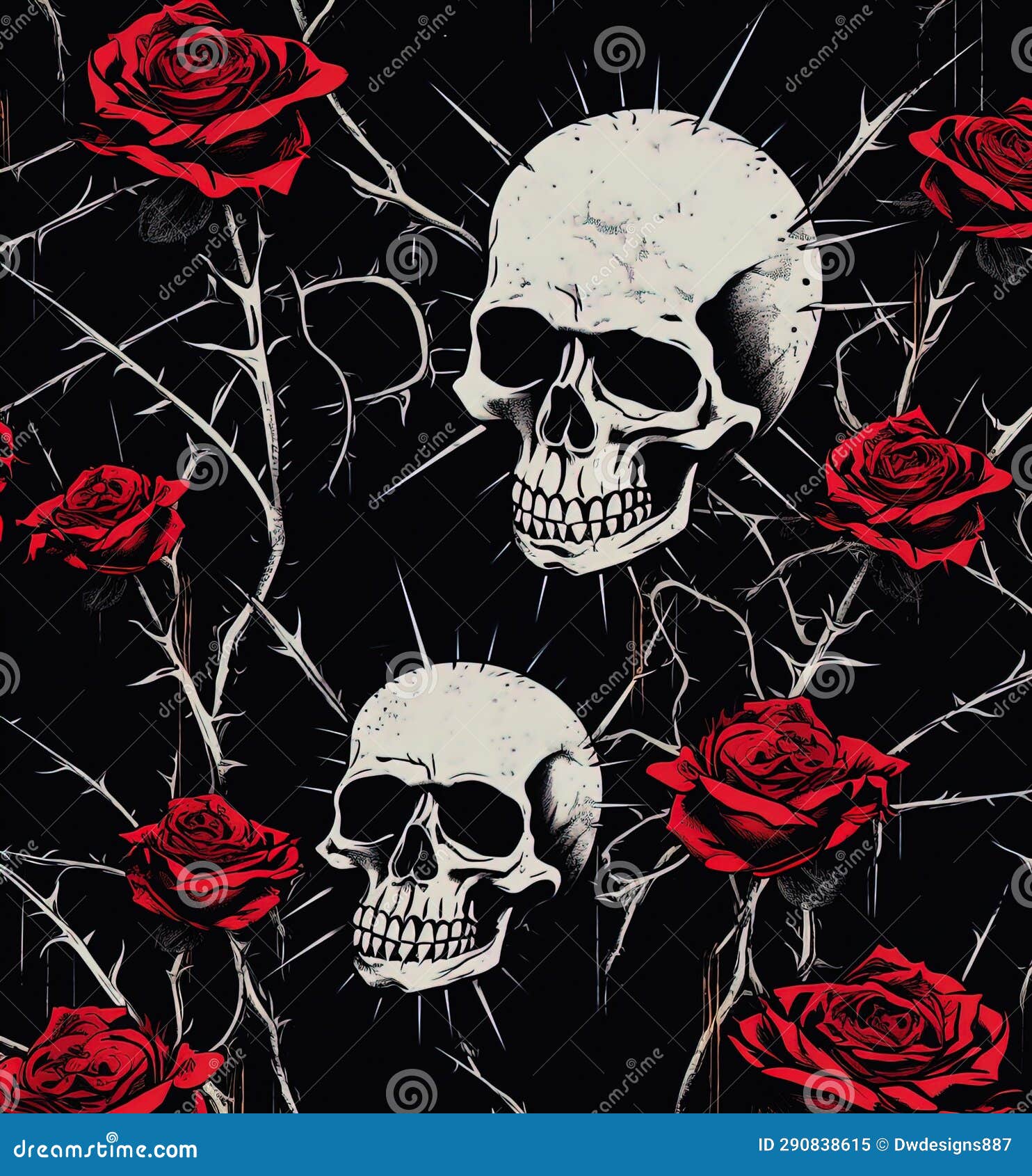 Illustration Of Skulls And Roses And Thorns Stock Illustration