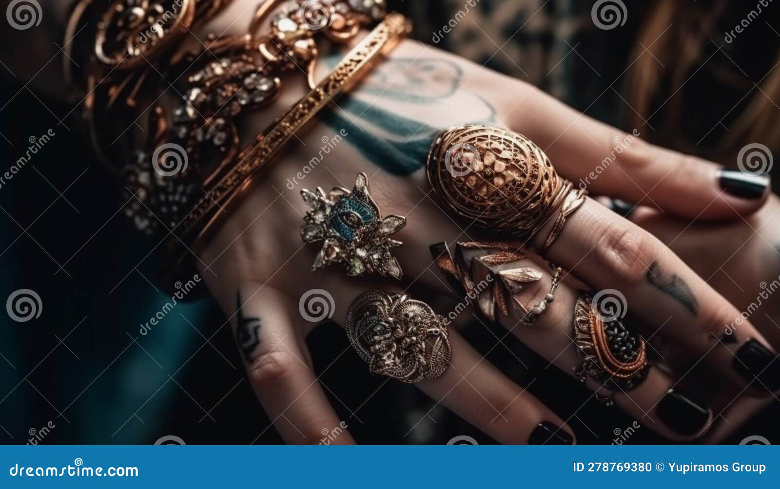 Indigenous Bride Henna Tattoo And Gold Jewelry Exude Sensuality And Elegance Generated By Ai