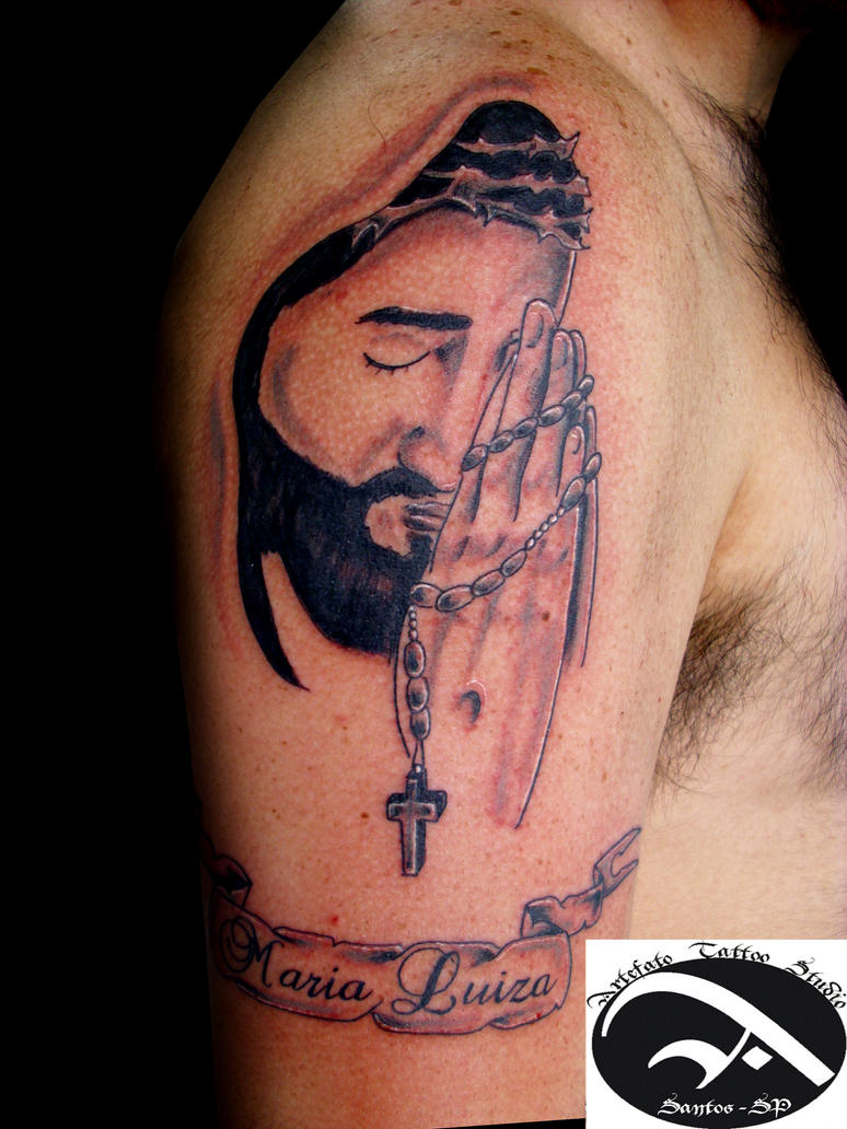 Jesus Hands Tattoo On Neck