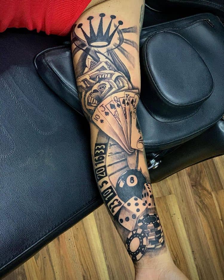 Las Vegas Themed As Re Sleeve Tattoo By Pete Terranova Casino Tattoo