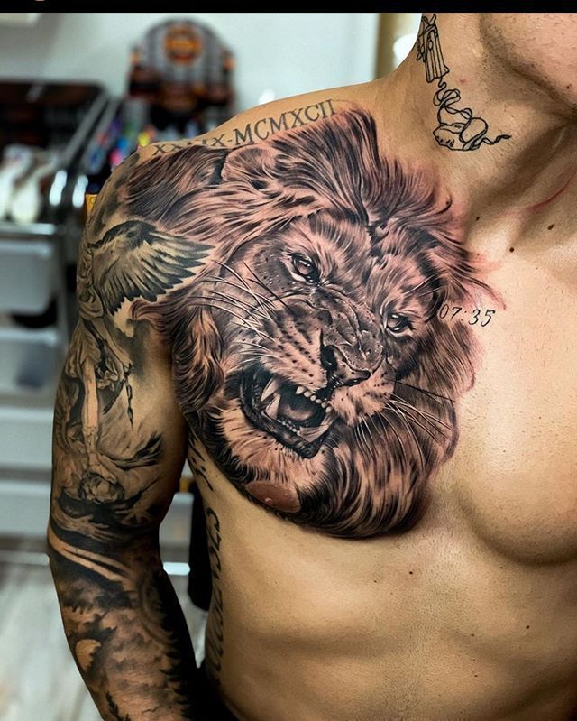 20 Stunning Lion Chest Tattoo Designs