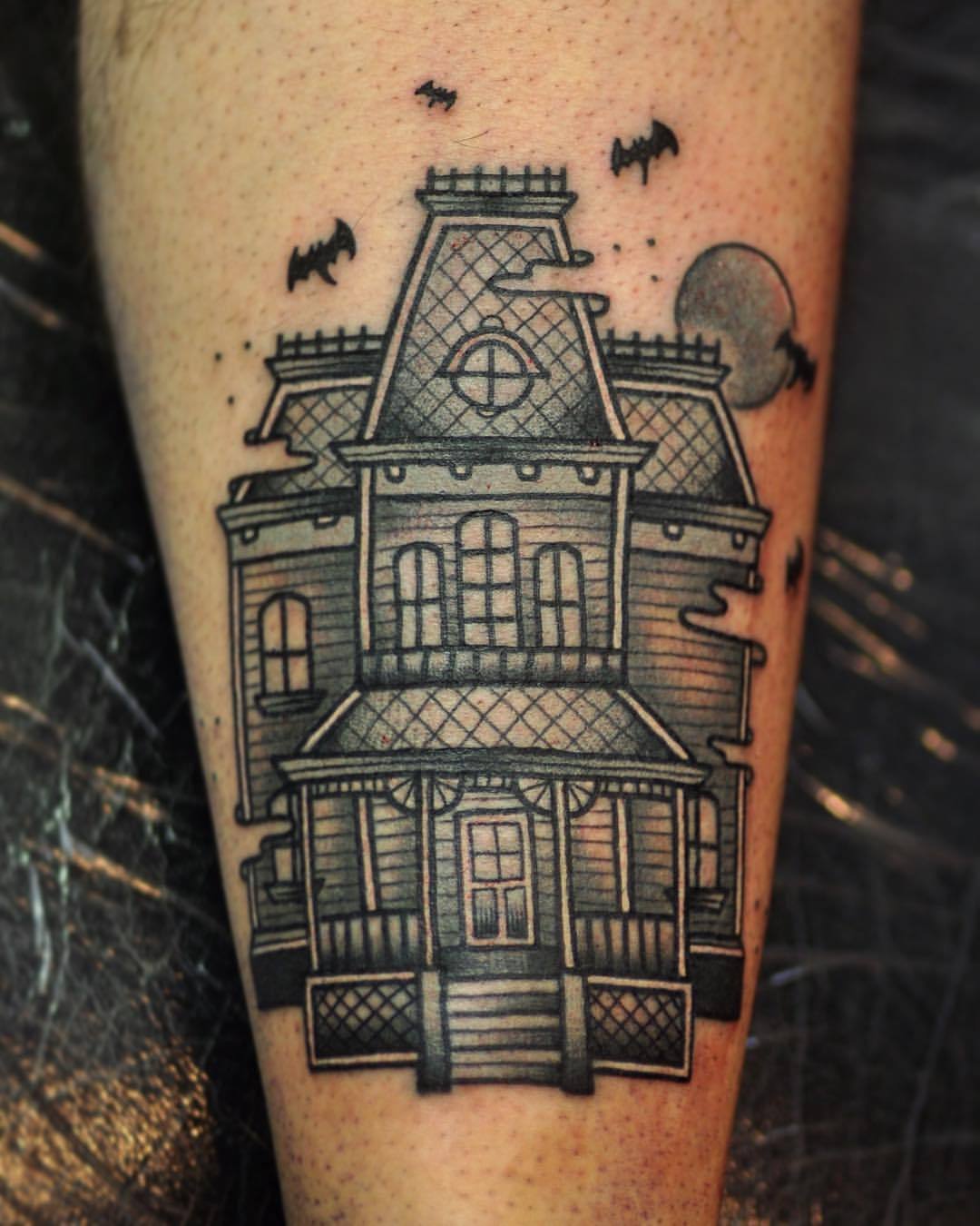 Lovely Haunted House Tattoo By Antony Von Ratcorpse If You Re In New