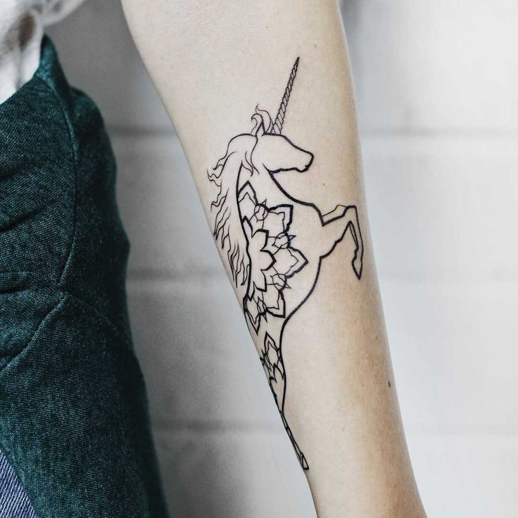 Magic Unicorn With A Mandala Tattooed On The Left Forearm Unicorn