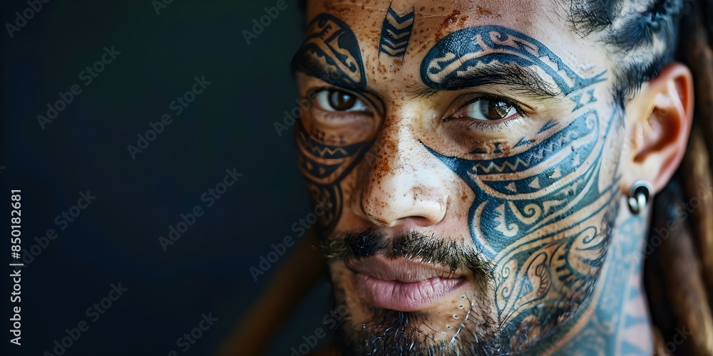 Maori Warrior Displays Detailed Moko Tattoo Symbolizing Heritage And Achievements Concept Maori