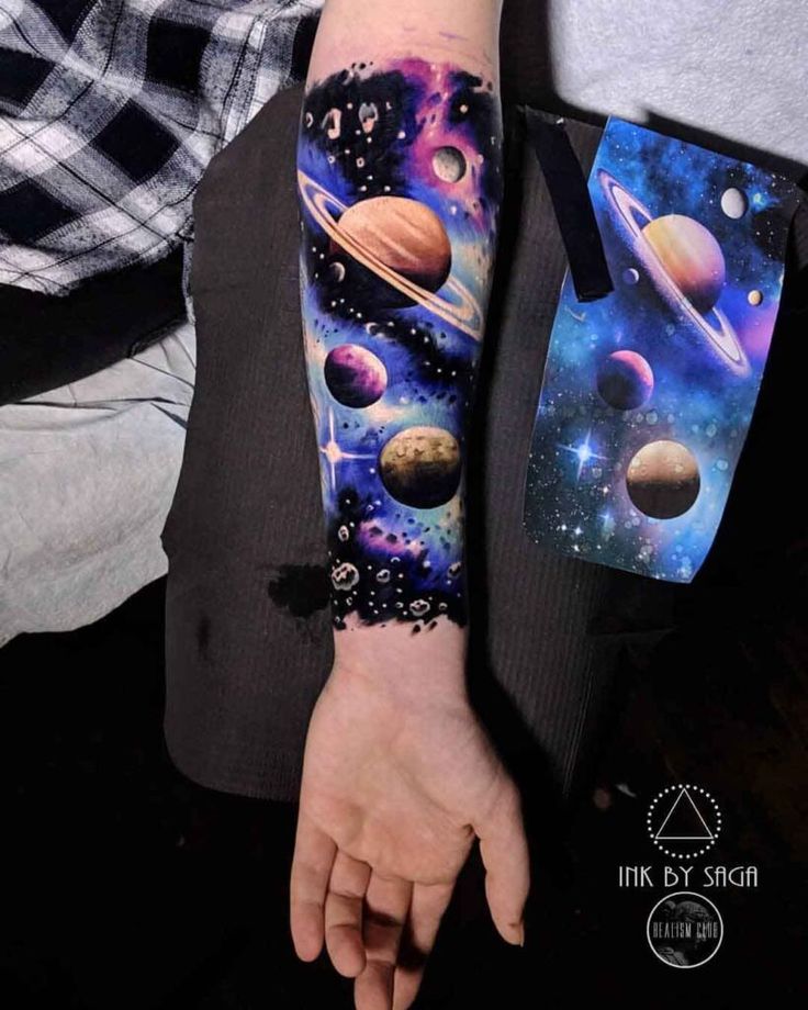 Men S Galaxy Space Sleeve Design Tattoo In Full Colour With Earth And