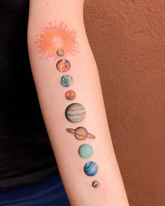 Minimalistic Style Solar System Tattoo Located On The