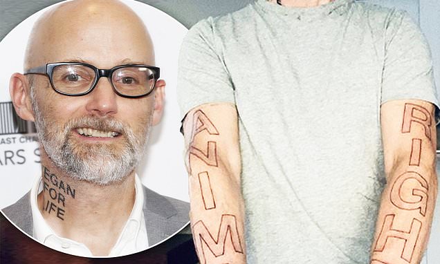 Moby Tattoo Neck Moby Shows Off Huge Animal Rights Tattoos On His Arms Daily Mail Online