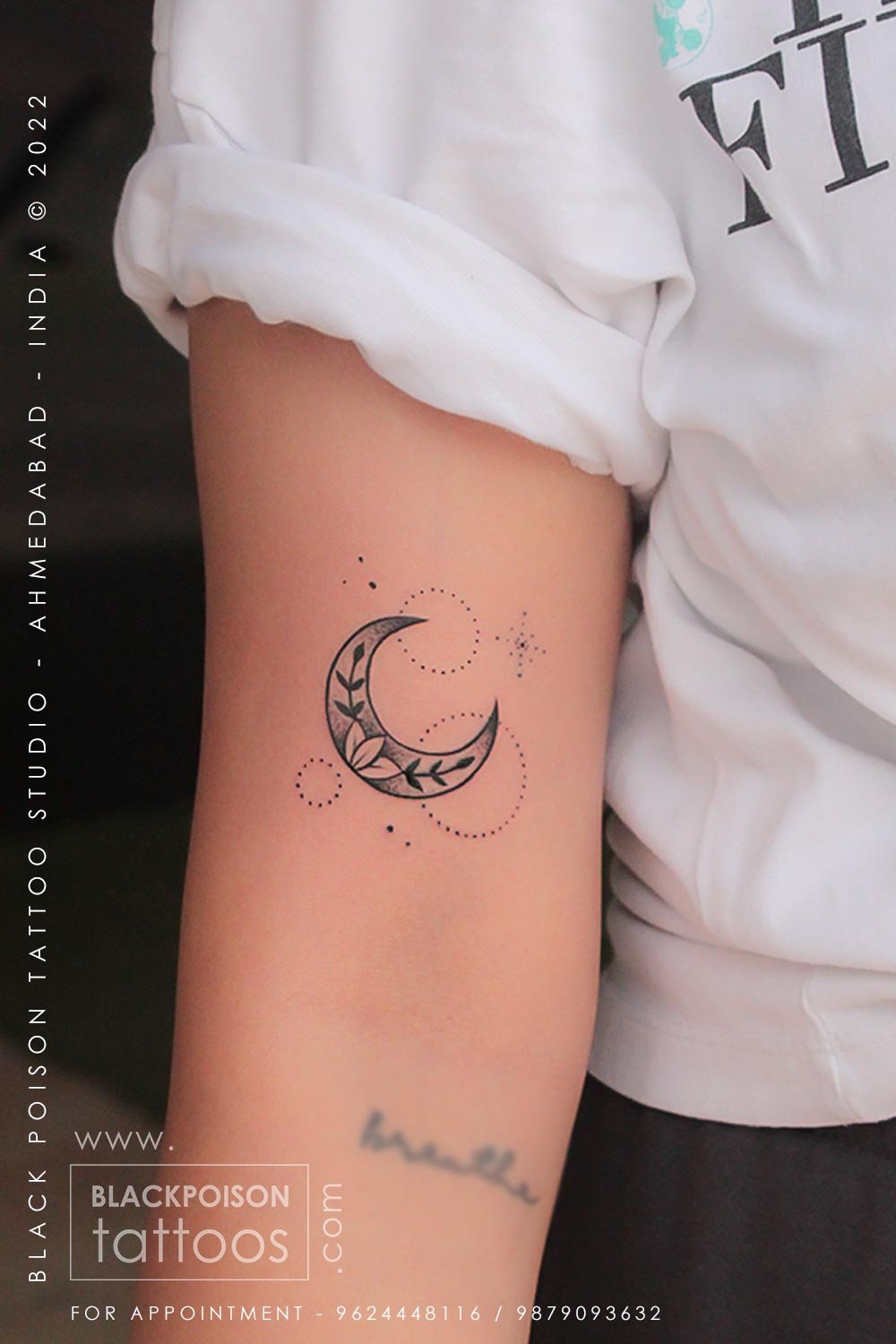 Moon Tattoo With Floral Design Black Poison Tattoos