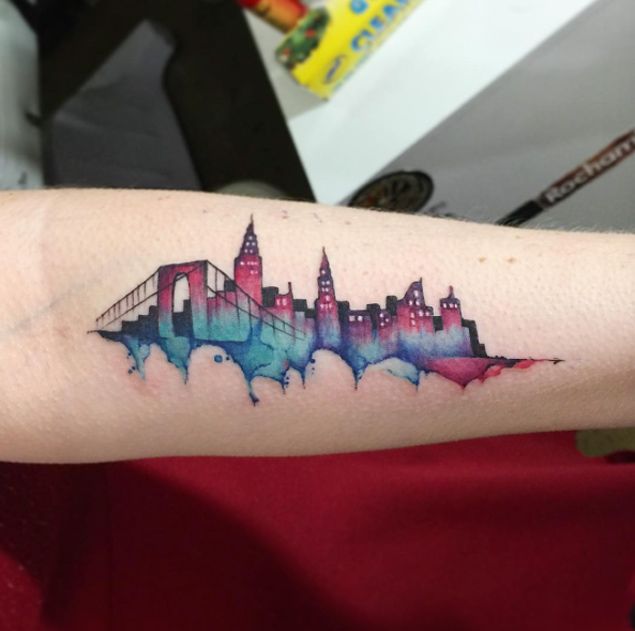 Nyc Watercolor Skyline By June Jung Tattooblend Skyline Tattoo