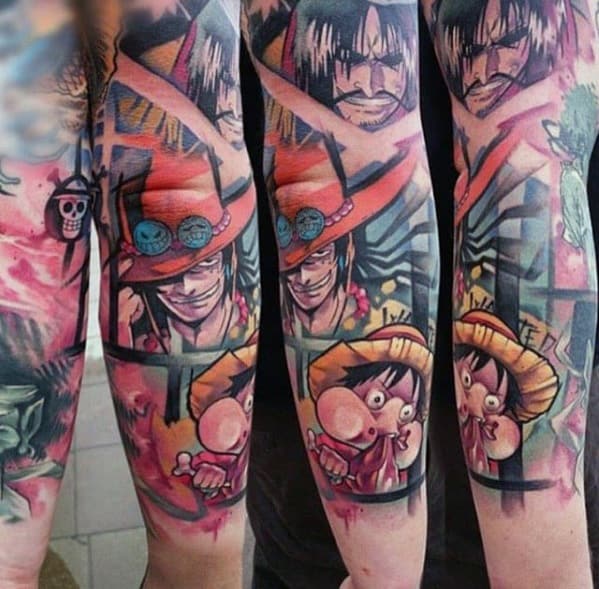 One Piece Anime Tattoo Sleeve 80 Best One Piece Tattoo Ideas Designs