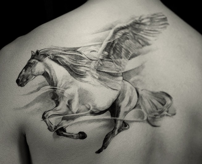 Pegasus Black And Grey Tattoo On Upper Arm By Krisztian At Tattoo