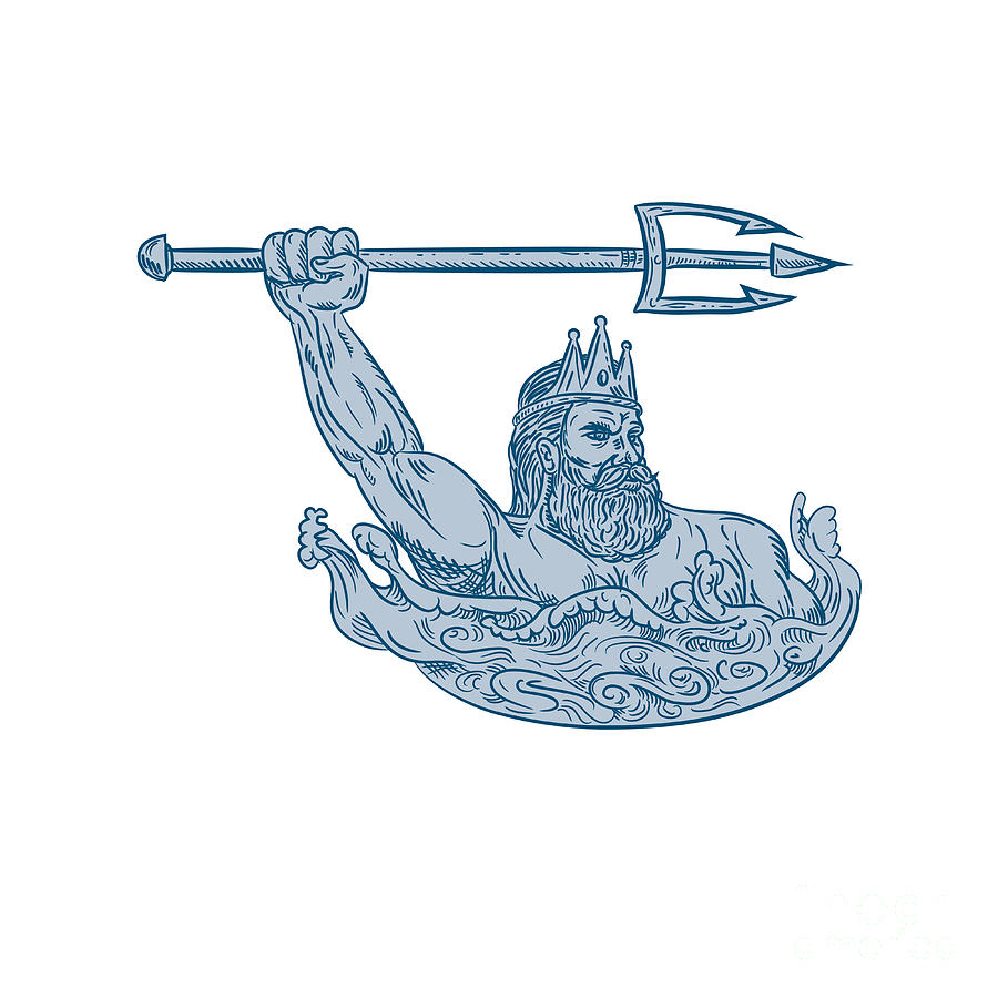 Poseidon Wielding Trident Drawing Digital Art By Aloysius Patrimonio