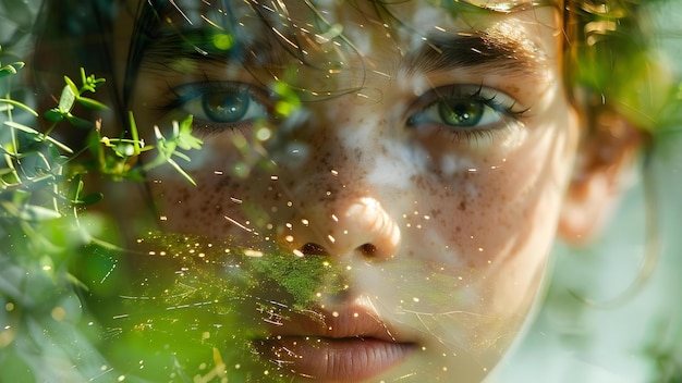 Premium Photo Double Exposure Closeup Of A Sad Boy With A Green Field To Symbolize The Impact