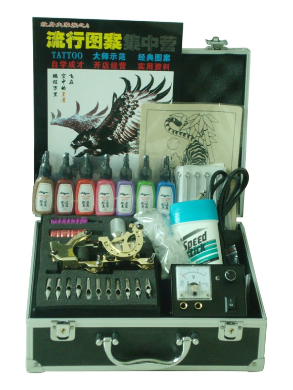 Professional Complete Tattoo Kit Tattoo Starter Set Body Art Kit 2 Machines Tk026 Free Shipping