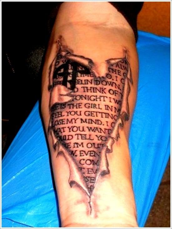 Ripped Skin Tattoo With Words