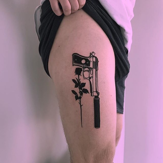 Rose And Gun Tattoo Designs